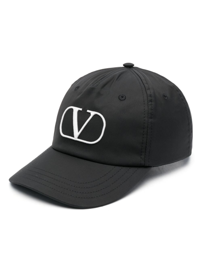 Valentino Garavani Vlogo Cotton Baseball Cap In Black