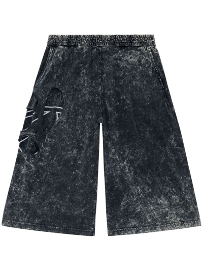 Diesel P-eckyo-peeloval Marbled Cropped Cotton Joggers In Black