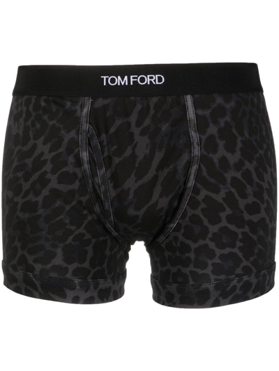 Tom Ford Underwear Leopard Print Boxer Briefs In Blue