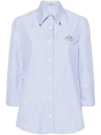 Prada Woman Embroidered Poplin Shirt In White