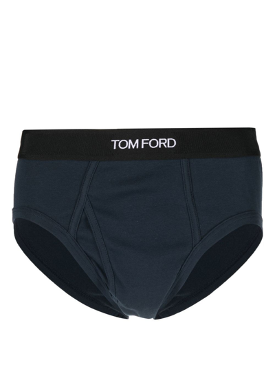 Tom Ford Slip Con Banda Logo In Blue