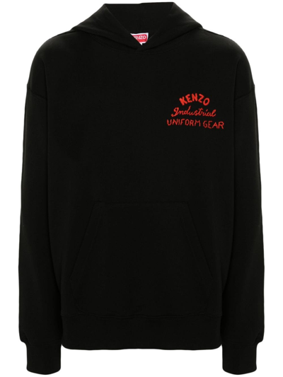 Kenzo Drawn Varsity Cotton Hoodie In Noir