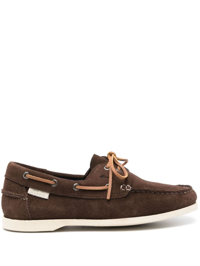 Manebi Hamptons Suede Boat Shoes In Brown