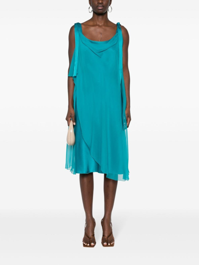 Alberta Ferretti Semi-sheer Silk Dress In Blue