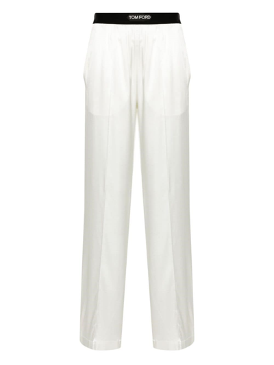 Tom Ford Pantaloni Pigiama Con Rifinitura In Velluto In White