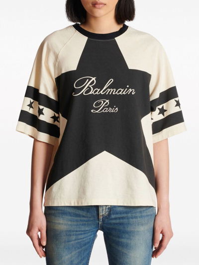 Balmain Stars Logo-print Cotton T-shirt In White