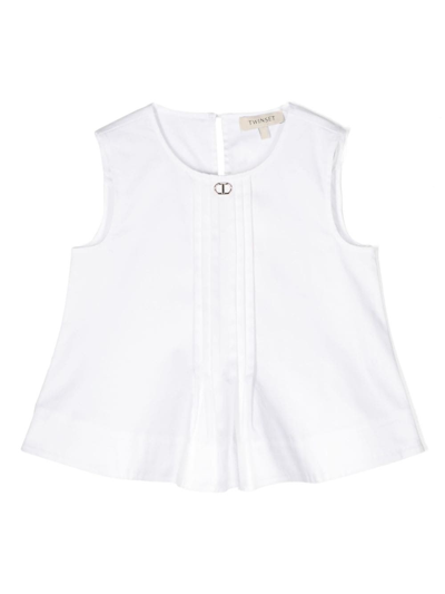 Twinset Kids Top Con Placca Logo In White