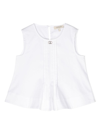 Twinset Kids' Logo-plaque Pintucked Top In White