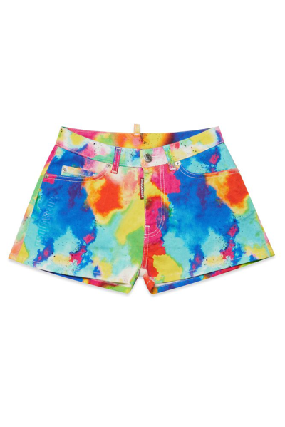 Dsquared2 Kids' Painterly-print Cotton Shorts In Blue