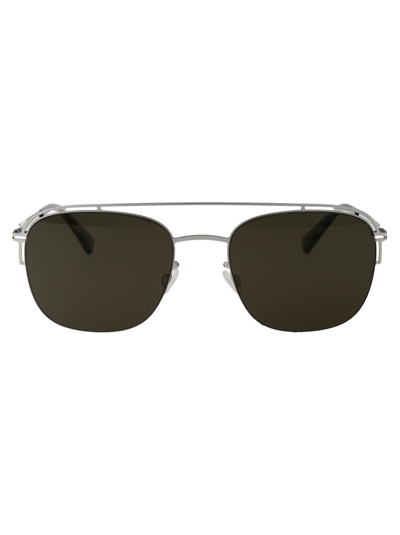 Mykita Nor Sunglasses In 051 Shiny Silver Raw Green Solid