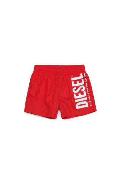 Diesel Kids Mgiullob Logo Printed Swim Shorts In Red