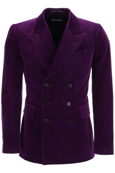 Dries Van Noten Double Breasted Velvet Blazer In Purple