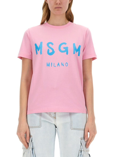 Msgm Logo Printed Crewneck T In Pink