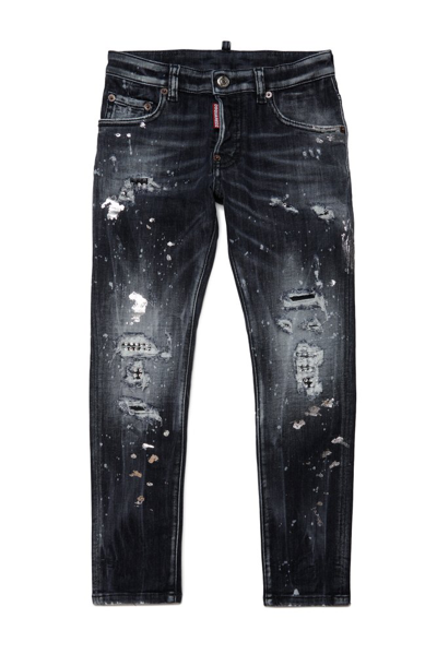 Dsquared2 Kids' Paint Splatter-detail Straight-leg Jeans In Denim Black