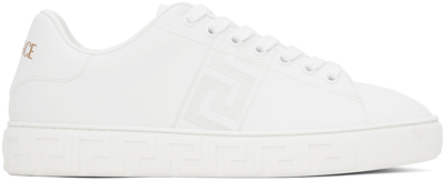 Versace White Embroidered Greca Sneakers In 2w320-white+white