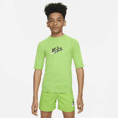 Nike Swim Scribble Big Kids' (boys') Short-sleeve Hydroguard In Green