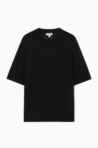 Cos Knitted Merino Wool T-shirt In Black