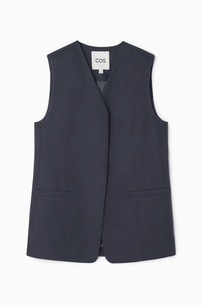 Cos Longline Linen-blend Waistcoat In Grey