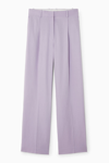 Cos Pleated Linen-blend Wide-leg Trousers In Purple
