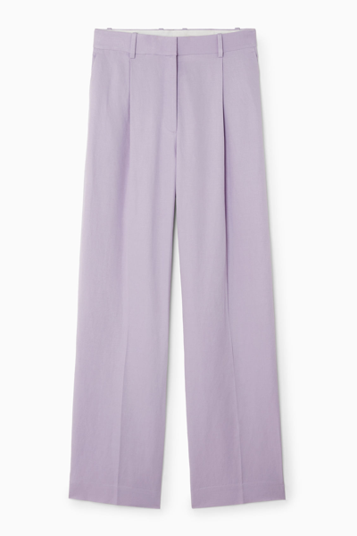 Cos Pleated Linen-blend Wide-leg Trousers In Purple