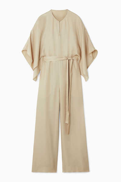 Cos Cape-sleeve Twill Jumpsuit In Beige
