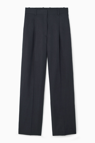 Cos Pleated Linen-blend Wide-leg Trousers In Grey
