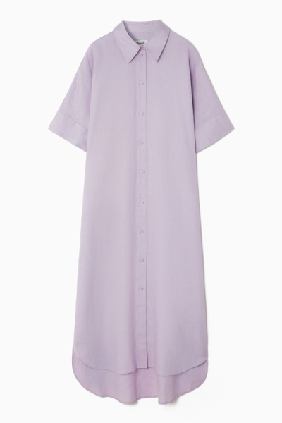 Cos Oversized Linen Midi Shirt Dress In Purple