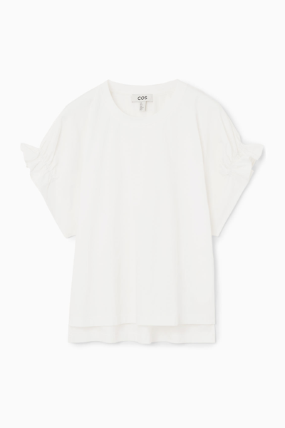 Cos Smocked-sleeved T-shirt In White