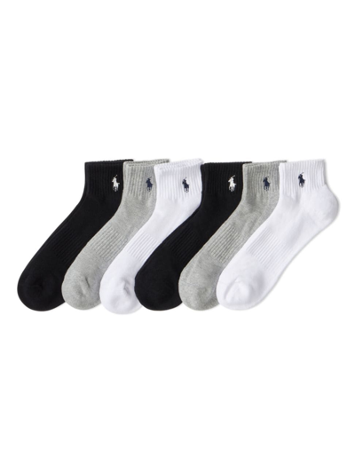 Polo Ralph Lauren Men's 6-pack Logo Stretch Ankle Socks In Grey Black White