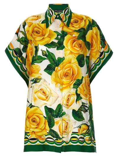 Dolce & Gabbana Rose-print Silk Twill Shirt In Rose Gialle B.g