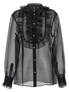 Dolce & Gabbana Sheer Fabric Ruffle Plastron Shirt In Black