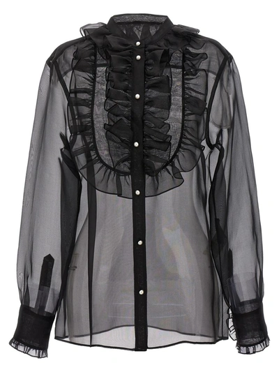 Dolce & Gabbana Plastron And Ruffle Shirt Shirt, Blouse Black