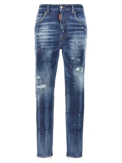 Dsquared2 Paint-splatter Distressed Tapered Jeans In Blue