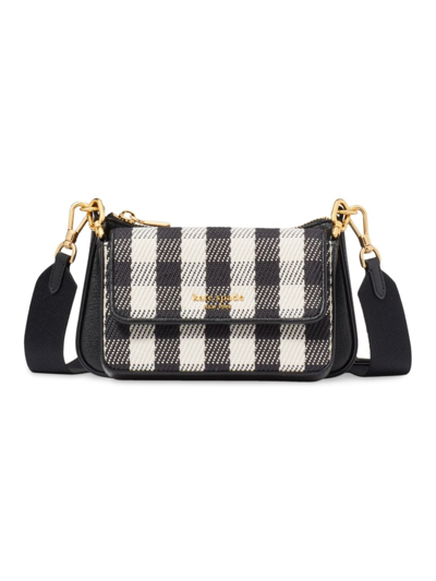 Kate Spade Women's Double Up Gingham Leather Crossbody Bag In Black White