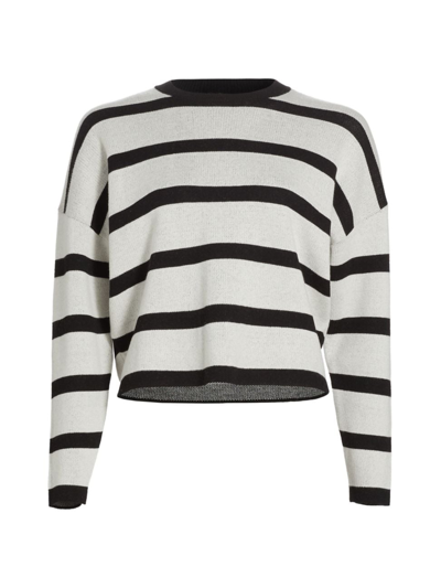 Stellae Dux Women's Striped Knit Crop Sweater In Dark Linen Black