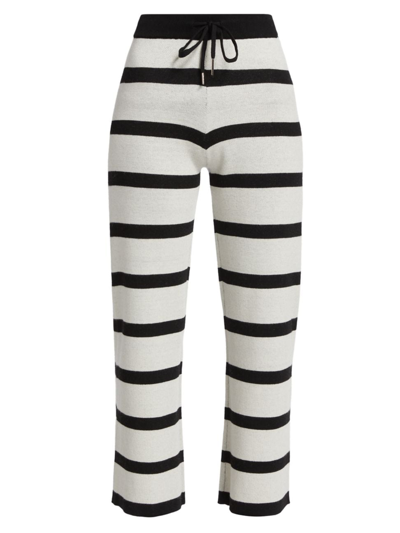 Stellae Dux Women's Striped Wide-leg Crop Pants In Dark Linen Black