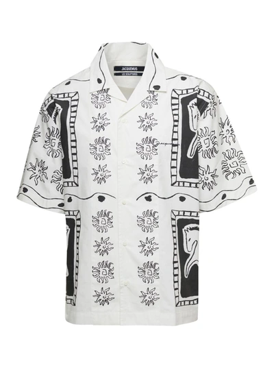 JACQUEMUS WHITE 'LA CHEMISE JEAN' SHIRT WITH ABSTRACT PRINT IN COTTON MAN