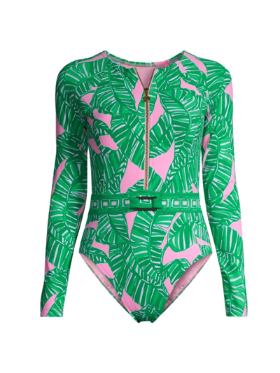 Lilly Pulitzer Toretta Rashguard Swimsuit In Conch Shell Pink Lets Go Bananas Engineered Rashguard