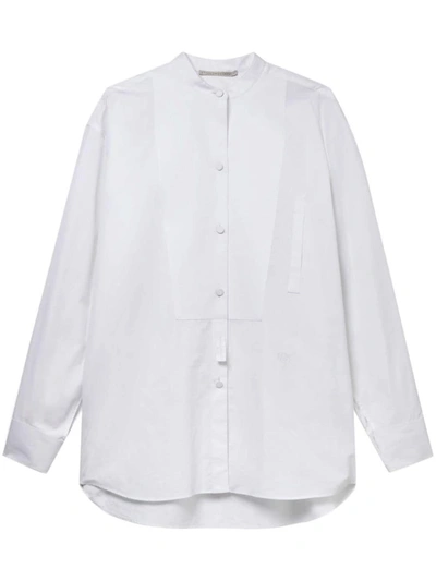 Stella Mccartney Grandfather Collar Cotton Tuxedo Shirt In Pure White