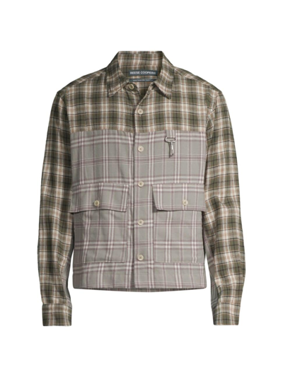 Reese Cooper Men's Cropped Split Flannel Shirt In Green