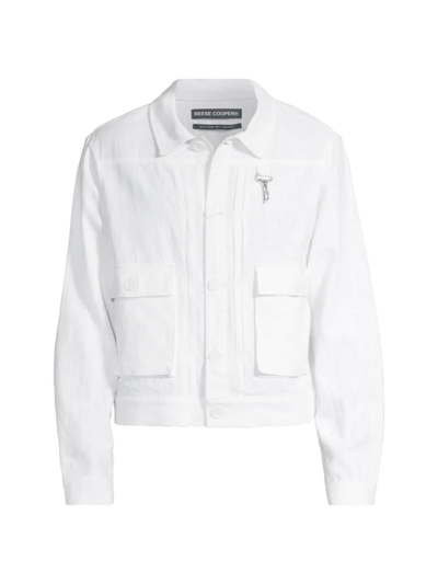 Reese Cooper Men's Linen Trucker Jacket In White