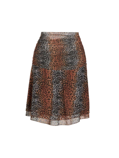 Bruceglen Linear Leaopard Mesh Fold Over Skirt Brown