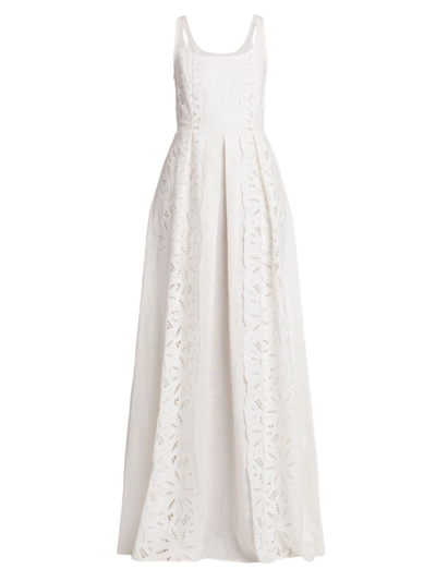 Alberta Ferretti Women's Linen-blend Eyelet A-line Gown In White