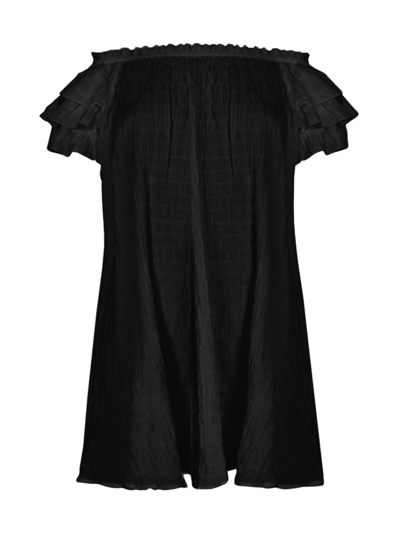 Robin Piccone Fiona Ruffle Off The Shoulder Cover-up Dress In Black