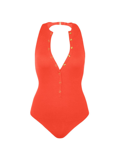 Robin Piccone Women's Amy Buttoned One-piece Swimsuit In Marmalade