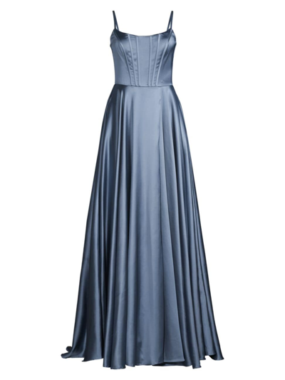 Basix Women's Corset Satin Gown In Steel Blue