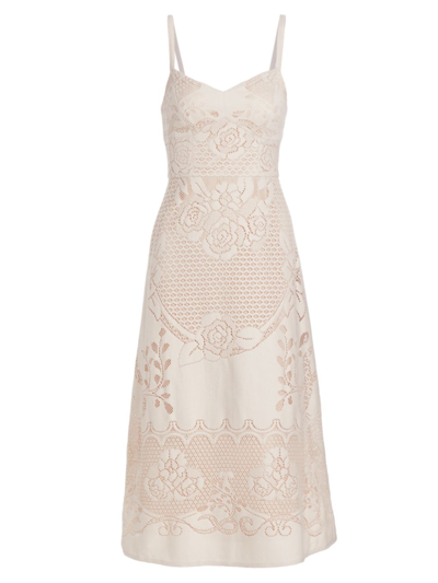 Kobi Halperin Willow Floral Lace Sweetheart Midi Dress In Canvas