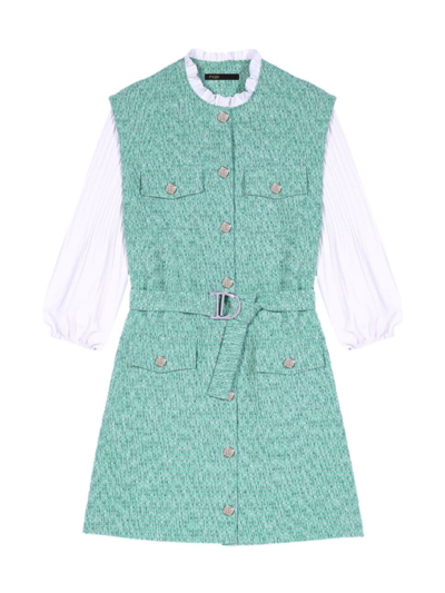 Maje Women's Dual-material Tweed Dress In Green