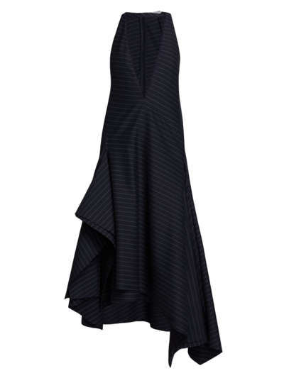 Jw Anderson Women's Stripe Wool-blend Draped Midi-dress In Navy