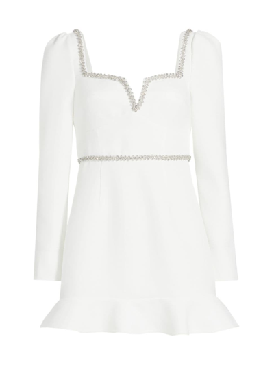 Self-portrait Womens White Long-sleeved Crystal-embellished Crepe Mini Dress  | ModeSens